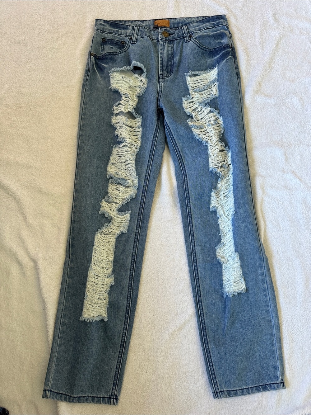 POL Distressed Light Blue Straight-Leg Jeans